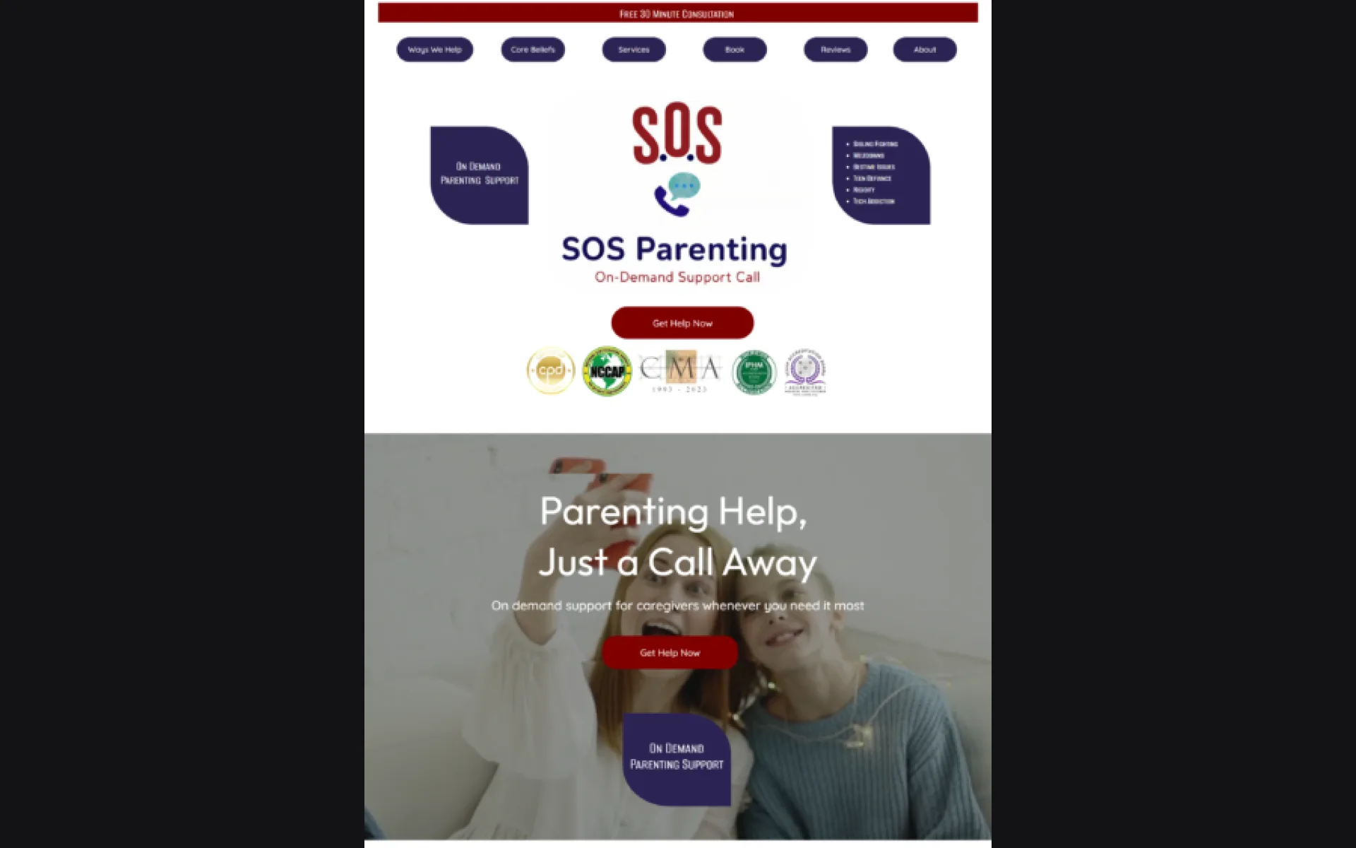 SOS Parenting website designed and built by Amazing Tech