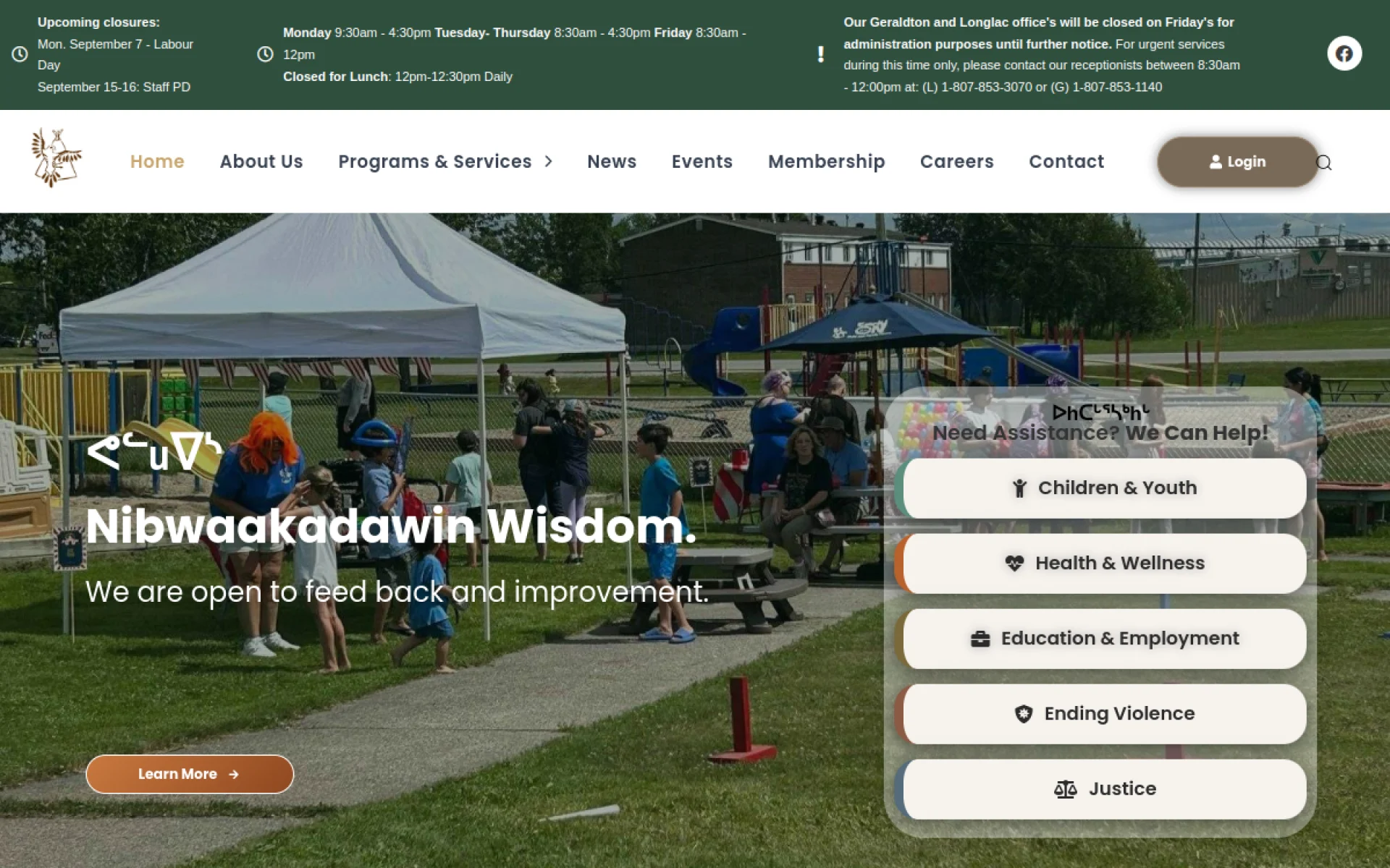 Thunderbird Friendship Centre website designed and built by Amazing Tech